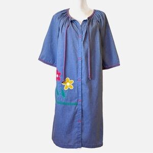 Vandemere Vintage House Dress with Appliqué and Embroidered Flowers